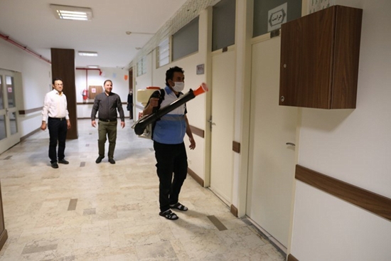 گندزدایی و ضد عفونی سطوح برای پیشگیری از ابتلا به ویروس کرونا ساختمان حافظ و معاونت بهداشت 